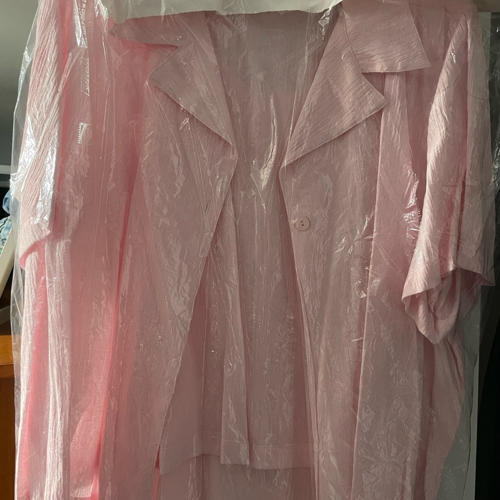 Long two piece sleeveless dress with cover up button down shirt, dry cleaned